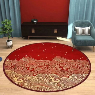 周岁抓周毯儿童房地毯，圆形可爱家用卧室客厅，地毯红新中式地垫