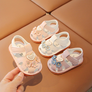 2023夏季婴幼儿蝴蝶叫叫凉鞋，0-1岁2女宝宝，包头凉鞋女童软底学步鞋