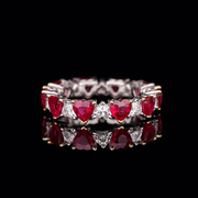 宝创集3.35克拉天然缅甸红宝石戒指18K金镶钻时尚心型排戒指环