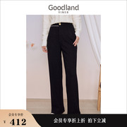 goodland美地女装2023冬季腰头织带，装饰直筒休闲裤碳灰长裤