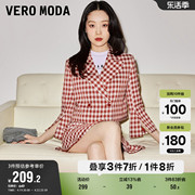 Vero Moda奥莱西装外套女早春翻领双排扣七分袖短款复古格纹