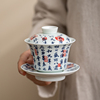 兰亭序三才盖碗茶杯茶碗带盖大号单个高档陶瓷泡茶青花瓷功夫茶具