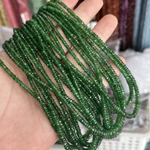 纯天然沙弗莱彩宝石祖母绿切面算盘珠约40厘米长半成品锁骨链Diy
