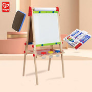 hape双面画板儿童家用磁性，白板支架式，黑板画架可擦写字木质可升降