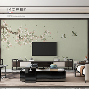 现代简约花鸟壁纸新中式电视机背景墙布沙发客厅卧室手绘壁画墙纸