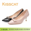 接吻猫kisscat细跟尖头漆皮，浅口泥紫色，几何饰扣女单鞋ka30111-13