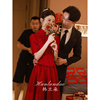 新中式旗袍敬酒服2024红色秀禾服衣服，新娘套装订婚礼服连衣裙