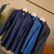 蓝色高级感牛仔衬衫，男款长袖vintage美式叠穿衬衣外套牛仔衣褂子