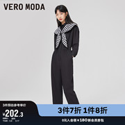 Vero Moda奥莱连体裤春秋千鸟格领结工装风休闲宽松长裤子女