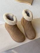 真皮雪地靴厚底2023冬季羊羔毛保暖东北大棉鞋磨砂皮休闲短靴