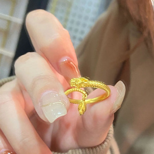 沙金龙头戒指男女神龙摆尾扭转镀黄金色龙年指环可调节本命年首饰