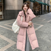 粉色羽绒棉服女冬季2023韩系温柔风加厚中长款连帽面包服棉袄