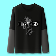 Guns N' Roses炮与玫瑰乐队欧美风骷髅头西海岸复古男生长袖T恤