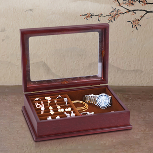 单层木质首饰盒木制复古风中式梳妆台戒指手饰整理盒珠宝盒置物架