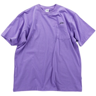 METOORIC紫色绿色淡黄色全棉宽松口袋刺绣T恤日系cityboy男女原创