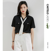 鳄鱼工装jk衬衫女短袖夏季韩版宽松休闲ol衬衣设计感小众女士外套