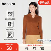 bossini女装23秋冬时尚，短款竖条纹polo翻领针织衫毛衣