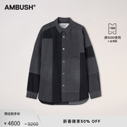 季末5折AMBUSH男士黑色LOGO刺绣拼接补丁牛仔长袖衬衫外套