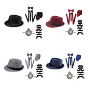 外贸1920s盖茨比舞会派对男士，礼帽怀表背带，领带帽子套装不含电池