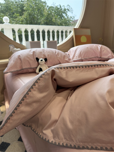 100支长绒棉纯色萝莉粉四件套全棉纯棉1.5m1.8米丝滑裸睡床单被套
