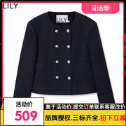 商场同款LILY2023秋女装优雅复古小香风气质双排扣短外套