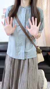 日系文艺复古衬衫短袖上衣女士夏天多巴胺时尚垂感长裙子两件套装