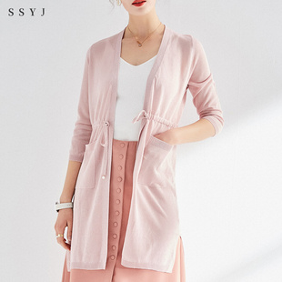 ssyj品牌升级冰丝针织，开衫中长款薄款纯色收腰衫女-ssc201529