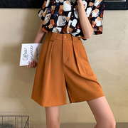 南瓜色裤子橙色西装阔腿a字版短裤，女夏季薄款高腰垂感直筒夏薄款