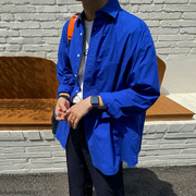 mrcyc蓝色衬衫男长袖，韩版潮流痞帅气dk男士，外套休闲男装免烫衬衣