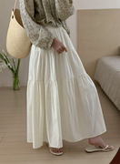 白色百褶半身裙女夏季法式复古高腰，显瘦小个子简约中长款蛋糕裙