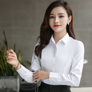 春夏职业白衬衫女长袖气质韩版修身银行面试工装工作服女装衬衣寸