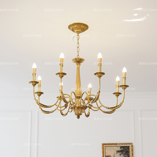 西早法式中古蜡烛，黄铜吊灯美式复古卧室餐厅别墅客厅灯具