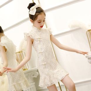 2023夏季儿童旗袍中国风，女童蕾丝连衣裙小孩，洋气公主唐装薄款