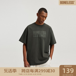 BONELESS 基础正反logo厚板印花短袖T恤美式高街男女衬衫夏季tee