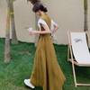 韩国姜黄色法式无袖连衣裙女夏2023气质显瘦高级感冷淡风及踝长裙