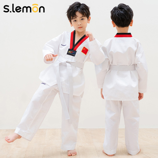 儿童跆拳道服装男童短袖长袖裤子白色道服专业比赛定制训练服女童