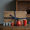纯手绘兰花功夫茶具套装家用珊瑚，红茶壶茶杯套组复古轻奢礼盒包装