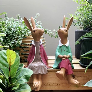 美式乡村风卡通兔子摆件，户外庭院花园仿真动物园艺，装饰品造景摆设