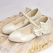 女童高跟鞋子儿童公主，小皮鞋2023春秋魔术，贴白色软底宝宝单鞋