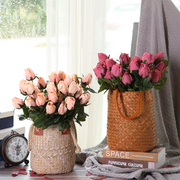 复古风玫瑰仿真花束摆设干花瓶家居客厅假花装饰品插花艺摆件