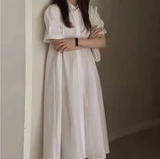 9180韩国chic夏季法式polo领泡泡袖裙子，衬衫式宽松短袖连衣裙