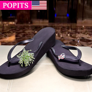 POPITS5厘米人字拖鞋女士坡跟时尚人字拖沙滩夹脚拖鞋