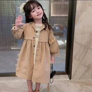女童风衣韩版女孩上衣，23秋装童装代发3-8岁长款外套