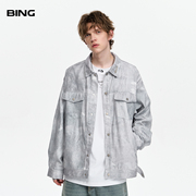 BING 美式复古扎染牛仔外套男2025春季新款潮牌vintage做旧夹克衫