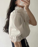 韩品牌flet*a荷叶边衬衫夏款短袖白色上衣衬衣东大门女装