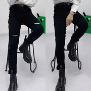 秋季破洞高弹力(高弹力，)修身牛仔裤男士潮流韩版时尚，百搭显瘦小脚长裤