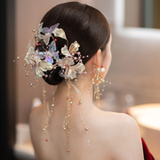 高级感新娘头饰韩式超仙森系花朵流苏发夹，耳环结婚纱礼服配饰