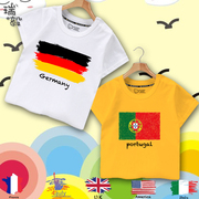 趣味国旗美国法国英国葡萄牙德国短袖t恤衫男女儿童装学生款半袖