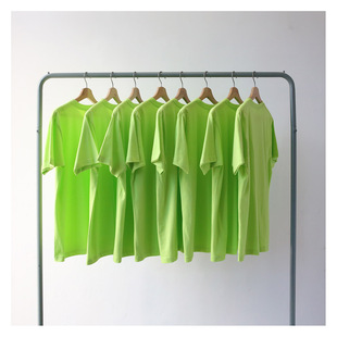 230克纯棉厚实荧光绿果绿色圆领，短袖t恤男女宽松情侣bf风潮