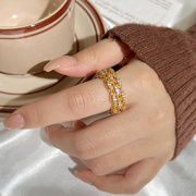 复古宫廷风蕾丝镶嵌镂空花纹戒指时尚轻奢优雅气质，指环手工拉丝